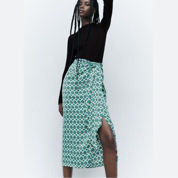Zara sarong midi skirt geomatric retro green - Picture 1 of 9